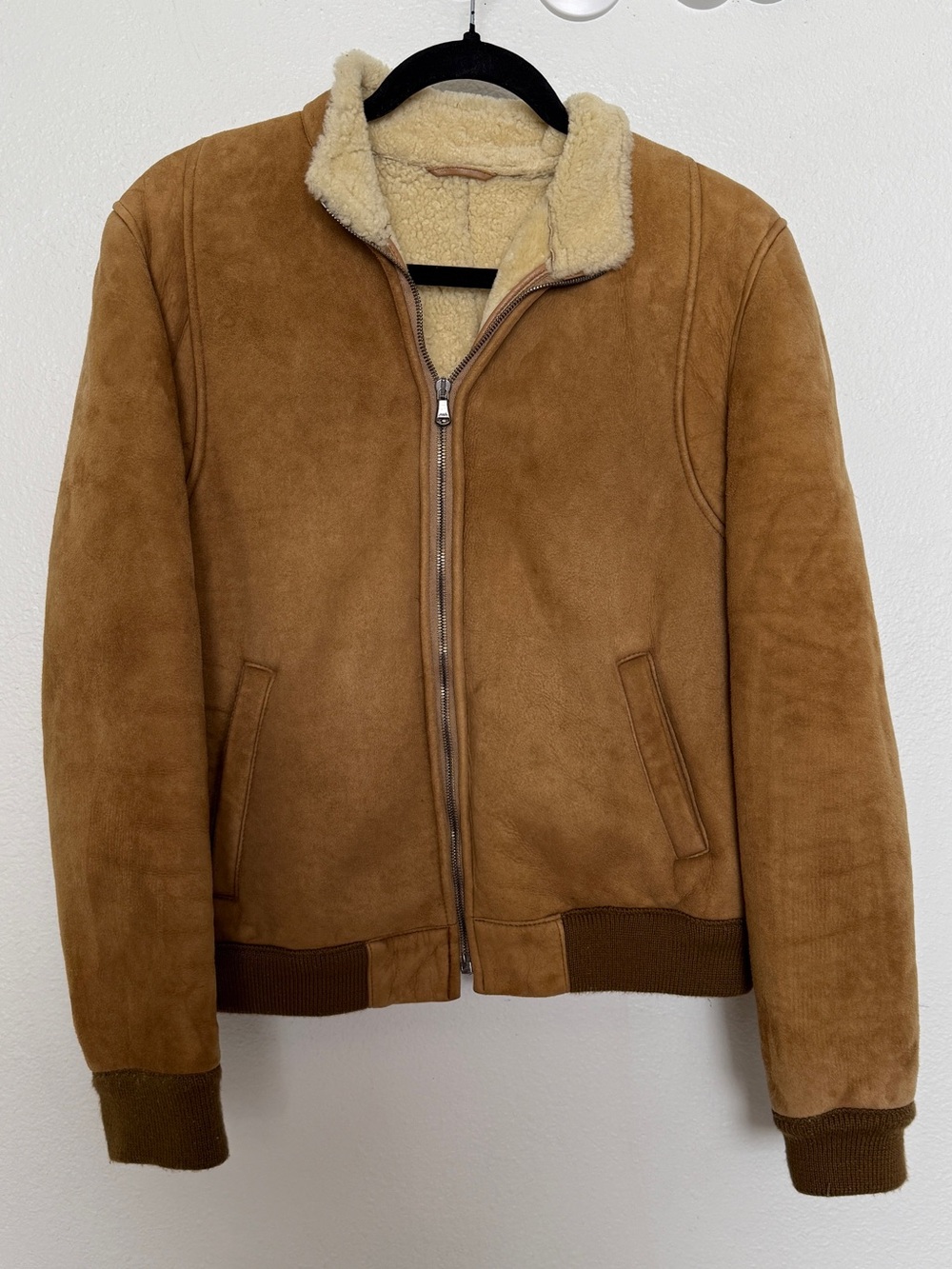 Vintage Barneys CO-OP Suede Shearling Bomber Jacket Brown Cropped - Picture 10 of 11